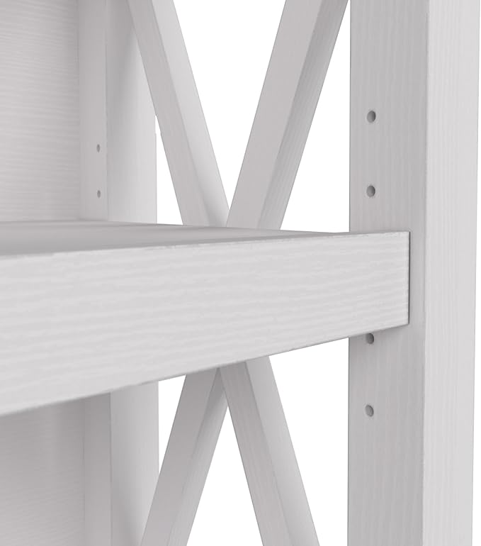 Bush Furniture Tall 5 Shelf Bookcase for Living Room or Home Office, Large Bookshelf, Modern Farmhouse Style, Key West Collection, Pure White Oak