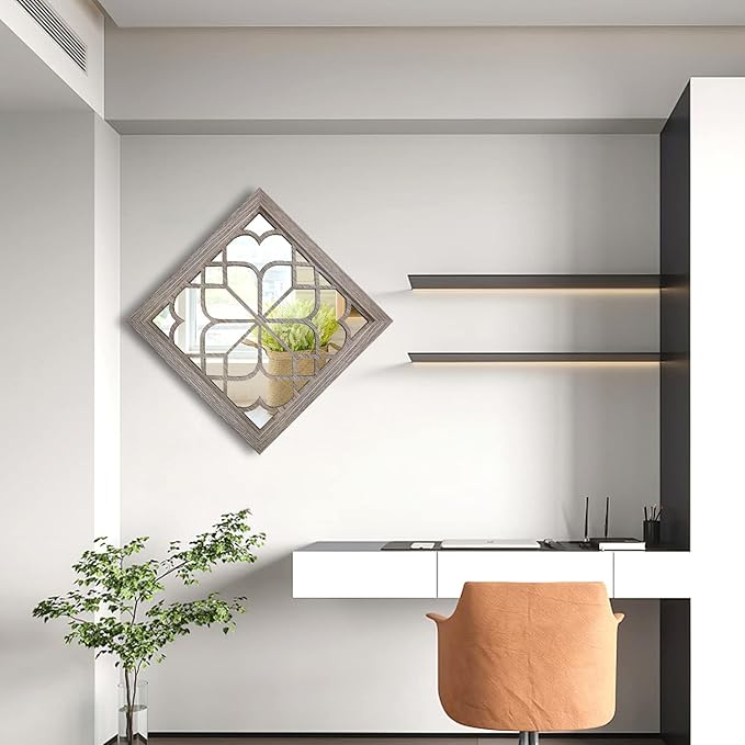 Wocred 2 PCS Square Wall Mirror,Gorgeous Rustic Farmhouse Accent Mirror,Barn Wood Color Entry Mirror for Bathroom Renovation,Bedrooms,Living Rooms and More(12”x12”)