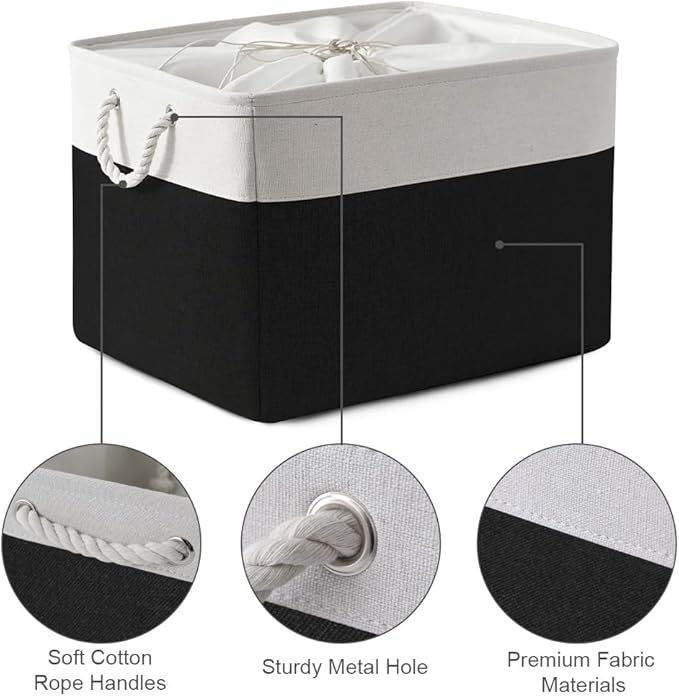 TheWarmHome Organization and Storage for Shelves - Extra Jumbo 3 Pack 20.5x15.7x13.8 inch Fabric Storage Basket for Organizing, Storage Bins for Shoes Towel Blanket (White &amp; Black)