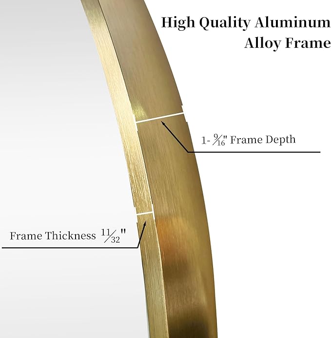 28 inch Gold Circle Wall Mirror, Brushed Brass Golden Metal Framed Round Mirror for Bathroom Vanity, Bedroom Decor, Living Room, Entryway