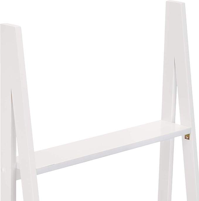 Amazon Basics Ladder Bookshelf Organizer, 5-Tier, Solid Rubberwood Frame, White Finish, 14D x 24.8W x 70.1H in