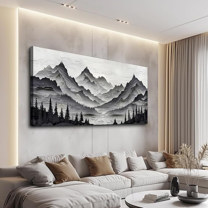 ZUITINGHUA Canvas Wall Art For Living Room Wall Decor For Bedroom Office Wall Decoration Black Mountains Landscape Painting Farmhouse Pictures Artwork Room Aesthetic Home Decor 20x40 In
