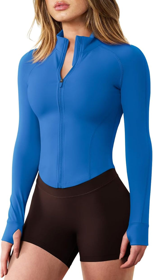 GYM RAINBOW Womens Snatched Workout Jackets Lightweight Zip Up Slim Fit Gym Track Athletic Jackets with Thumb Holes