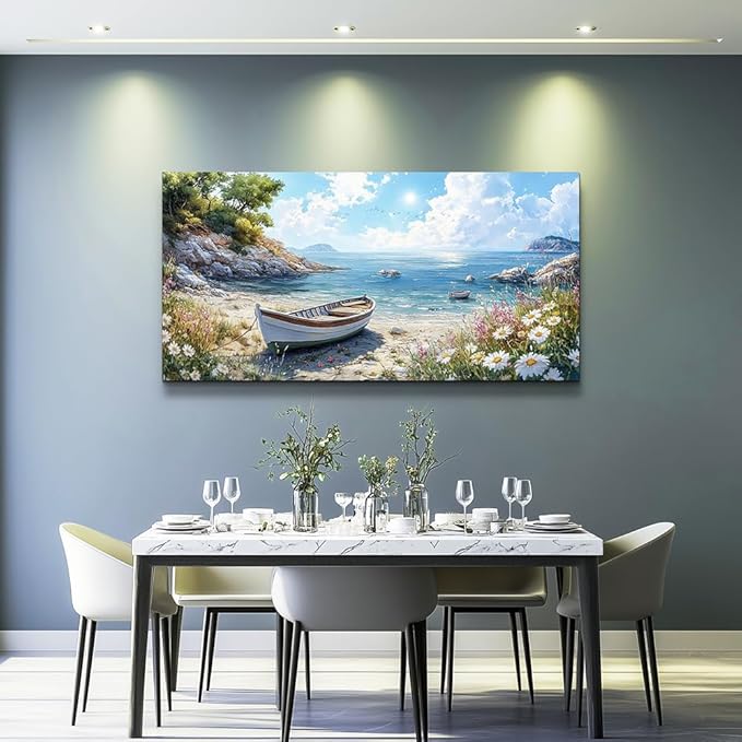 ZUITINGHUA Canvas Wall Art For Living Room Wall Decor For Bedroom Office Wall Decoration Seaside Boat Landscape Painting Farmhouse Pictures Artwork Room Aesthetic Home Decor 20x40 In