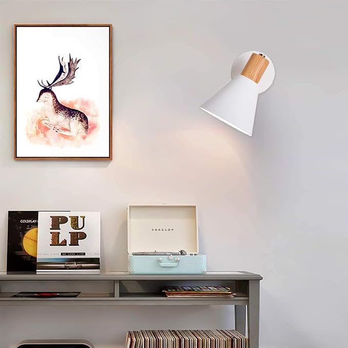 ClanKin Wall Sconces Lighting Set of 2 for Bedroom, White Adjustable Wood Style Wall Sconce Reading Lamp, Wall Light for Bedroom Hallway Living Room (White-Hardwired, 2)