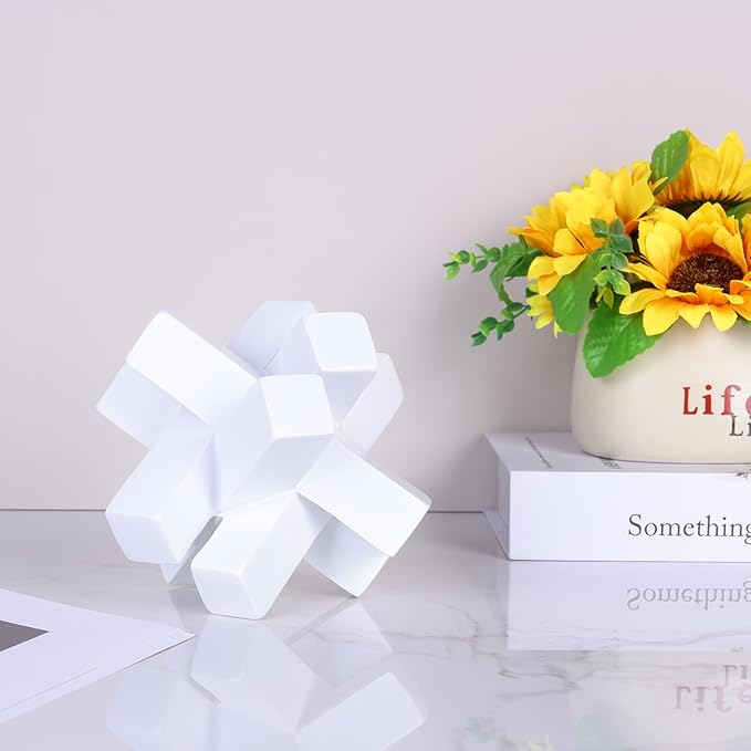 Knot Decor White Geometric Sculpture Statue - Modern Decorative Objects for Shelves, Bookcase, TV Stand, Coffee Table &amp; Entrance Decor