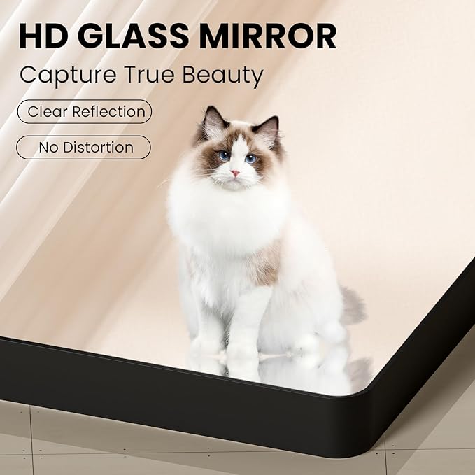 Black Bathroom Mirror 28X36 Inch, Black Metal Framed Mirror for Wall, Rounded Rectangle Matte Bathroom Vanity Mirror with Tempered Glass, Anti-Rust, Horizontal/Vertical