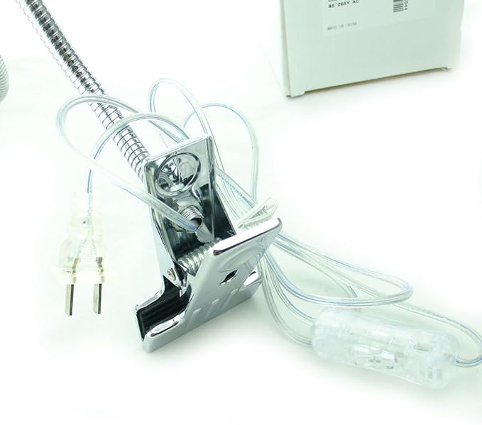 QUANS 5W 5x1W Cool White Clamp Clip on 19inch Flexible Gooseneck High Power LED Desk Table Sewing Study Work Bedside Reading Swing Arm Light Lamp,Ultra Bright Silver 110V US Plug