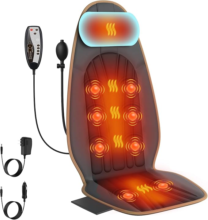 Back Massager for Chair, Heated Seat Cushion Massager with Neck Traction, Vibration Massage Pad for Full Body Massage for Office Chair, Home Use