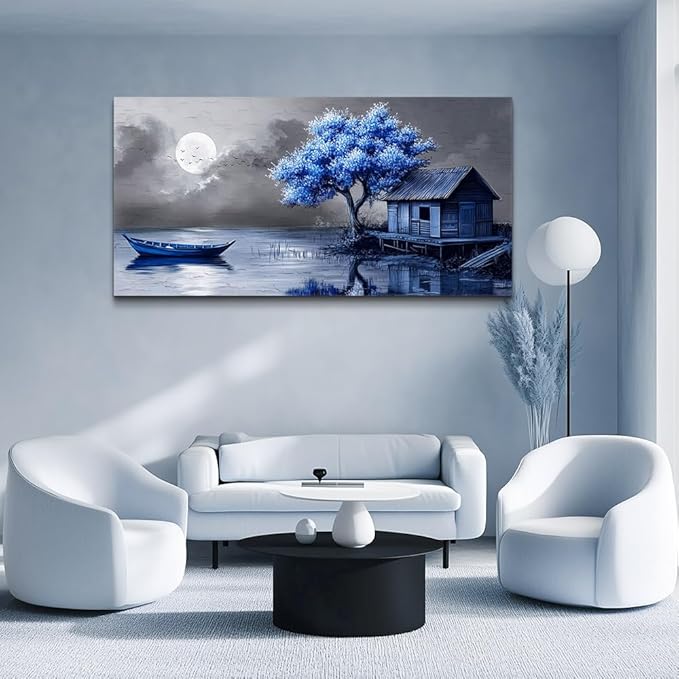 ZUITINGHUA Canvas Wall Art For Living Room Large Wall Decor For Office Bedroom Decorations Seaside Landscape Pictures Boat Painting Artwork Room Wall Mural Aesthetic Home Decor 30x60 In