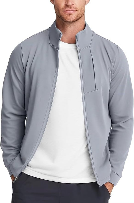 Zengjo Men's Track Jackets Full-Zip Athletic Jacket Sweatshirt Mock Neck with Zipper Pockets