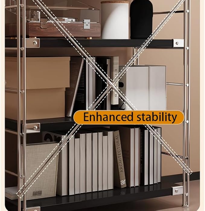 68.9 in Heavy Duty 5 Tier Bookcase, Freestanding Tall Bookshelfs, Industrial Metal Book Shelves, Brown Wood Metal Book Case for Bedroom, Living Room,Office