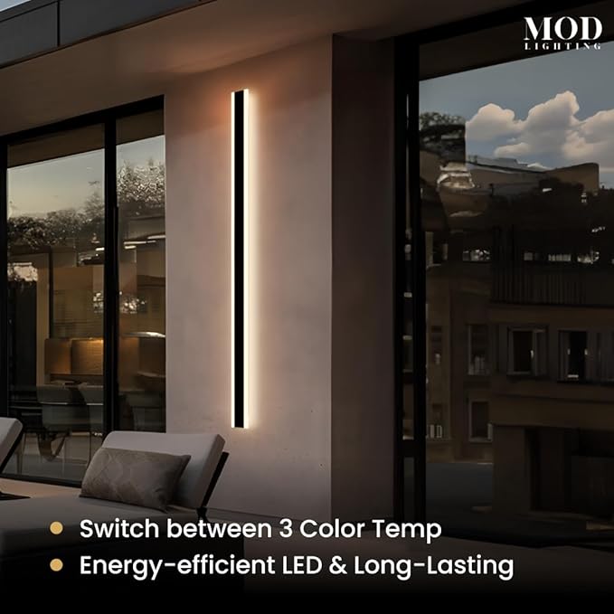 𝗠𝗢𝗗 𝗟𝗜𝗚𝗛𝗧𝗜𝗡𝗚 Haylen | Waterproof Outdoor Wall Light, LED Dimmable with Remote 3000K-6000K, Long Outdoor Porch Lights, Wired Lighting Fixture, Patio Exterior Wall Sconce, 2-Pack (Black, 79")