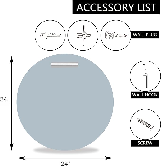 24" Frameless Beveled Round Mirror with 1" Edge for Bathroom, Entryways, Vanity Wall Decor