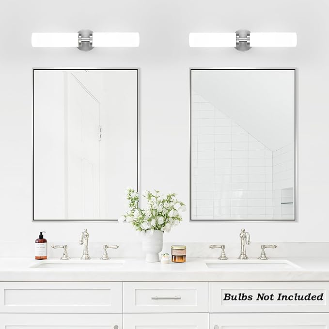 Wall Sconces Set of Two, Brushed Nickel Gold Bathroom Sconces Wall Lighting with Milky White Glass, Modern Sconces Wall Decor Set of 2 Wall Light fixtures for Bathroom Mirror Living Room Bedroom