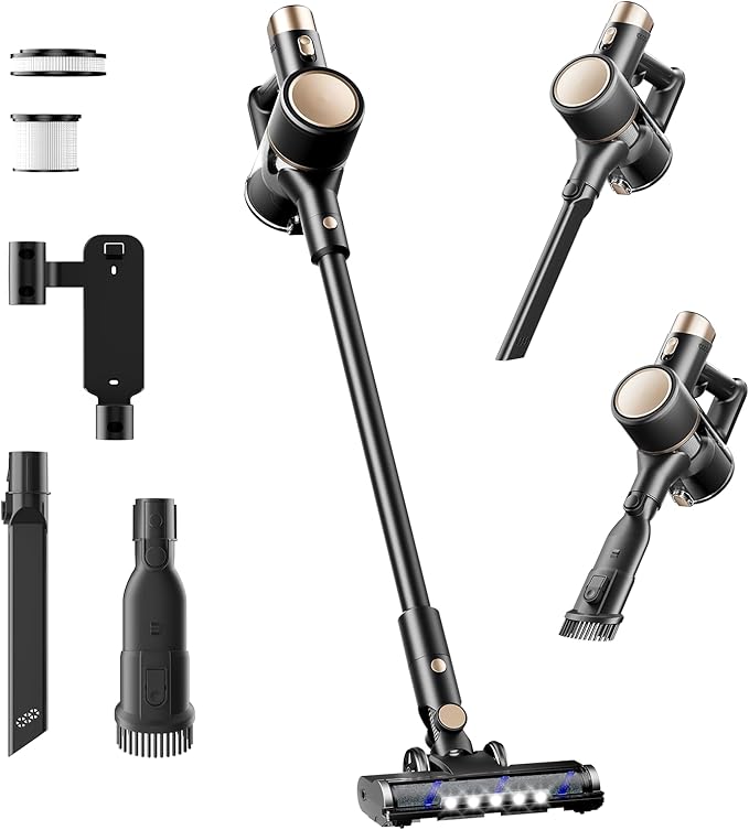 ZAFRO Cordless Vacuum Cleaner, Handheld Lightweight Stick Vacuum with LED Control Panel, 2 Cleaning Modes, Powerful Suction, Rechargeable Cordless Vacuum for Hardwood Floor, Tile, Carpet, Pet Hair