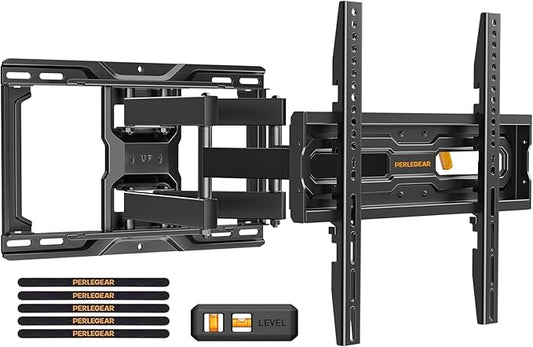 Perlegear Full Motion TV Mount for 32-65 Inch TVs up to 99 lbs, Max VESA 400x400mm, Fits 16”/12” Wood Studs, Height Adjustable Pre-Assembled TV Wall Mount, Tool-Free Tilt, Swivel & Extension, PGMF21