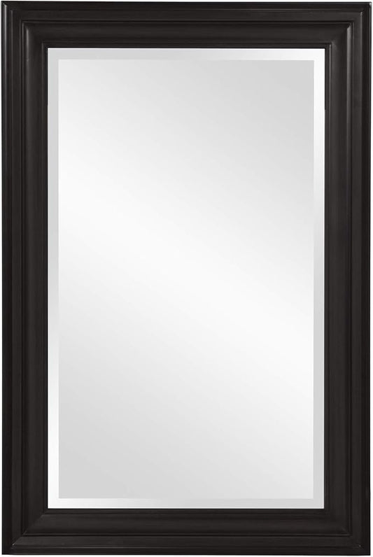Howard Elliott George Rectangular Glossy Black Wall Mirror, Rectangle Hanging Wood Framed Vanity Mirrors for Home Decor, Living Room, Bathroom, Bedroom, or Hallway, 24 x 36 Inch