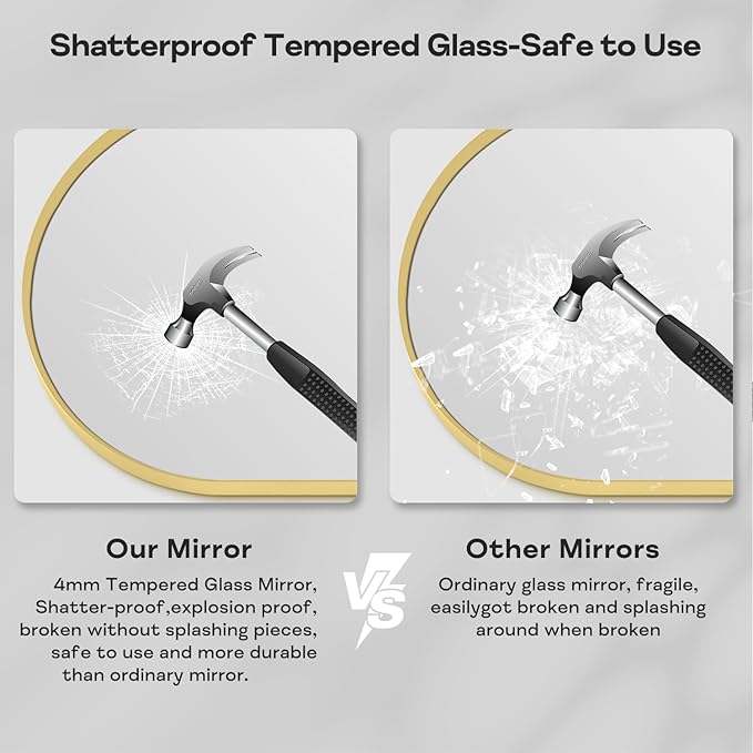 24" x 32" Gold Arched Mirror, Arch Wall Mirror, Metal Frame Black Bathroom Mirror, Arched Top Bathroom Vanity Mirror for Living Room, Bedroom, Entryway, Tempered Glass, Shatter Proof