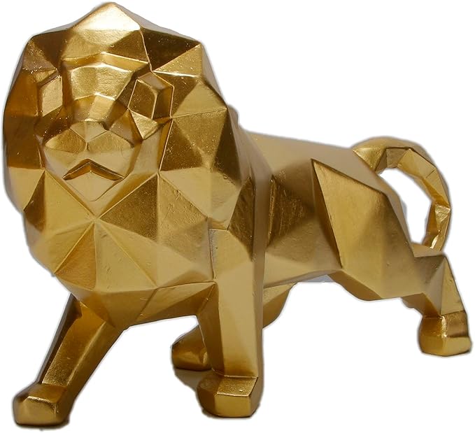 Golden Lion Sculpture - Abstract Geometric Animal Statue for Coffee Tables, Bookshelf Niches - Resin Lion Figurines Home Decor Crafts Ornaments