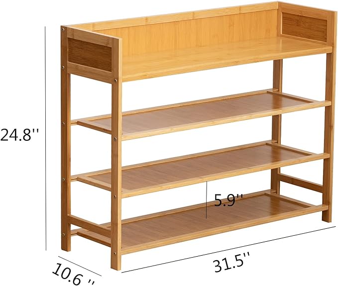 Bamboo Shoe Rack Organizer, 4 Tier Shoe Shelf Storage Organizer, for Entryway, Hallway, and Closet (Nature-31.5)