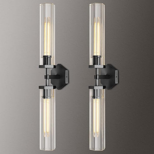 Black Crystal Bathroom Wall Sconces Set of Two Modern Bathroom Vanity Llight Fixture,28.5in Linear Sconces Wall Lighting,Indoor Wall Sconce Light for Bedroom,Hallway,Staircase,Living Room,Dining Room