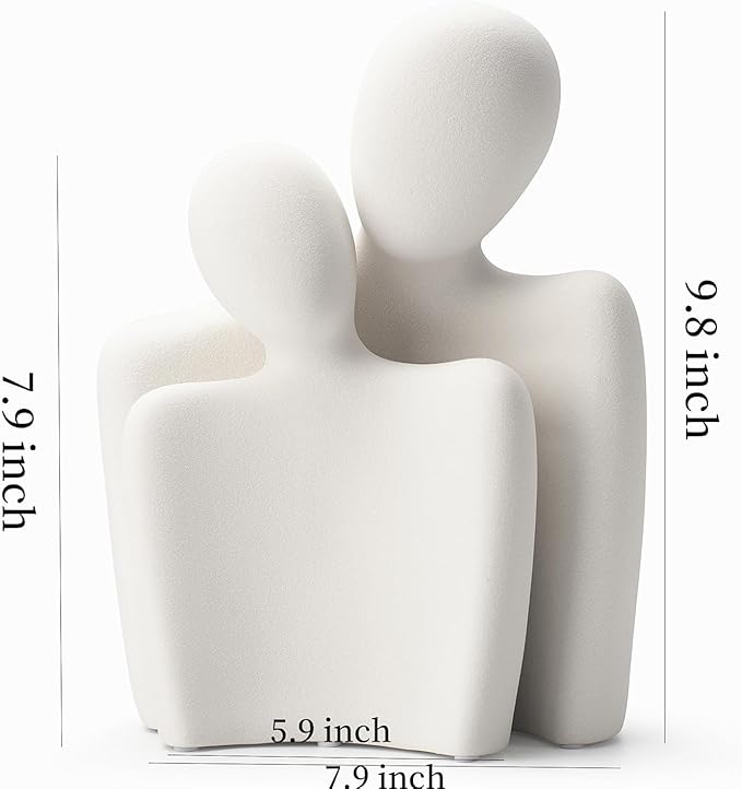 Ceramic Couple Statues for Home Decor, Hugging Couple Figurines for Shelf and Table Decor, Modern Romantic Sculptures for Living Room Bedroom Office Decor, White