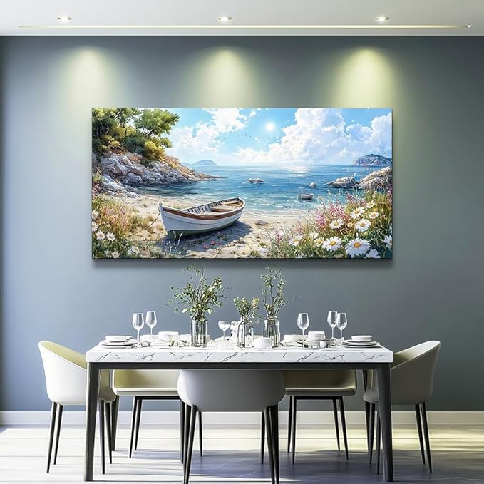 ZUITINGHUA Canvas Wall Art For Living Room Large Wall Decor For Office Bedroom Decorations Seaside Boat Landscape Pictures Farmhouse Painting Artwork Room Wall Mural Aesthetic Home Decor 30x60 In