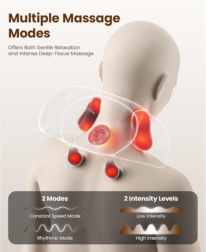 BOB AND BRAD Shiatsu Neck Massager for Pain Relief Deep Tissue with 4D Kneading, Soothing Heat, FSA Eligible/HSA Eligible, Light Weight Cordless Neck Shoulder Back Massager, Gift for Women Men Mom Dad