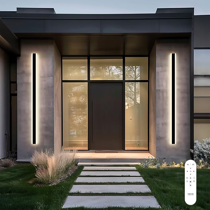 𝗠𝗢𝗗 𝗟𝗜𝗚𝗛𝗧𝗜𝗡𝗚 Haylen | Waterproof Outdoor Wall Light, LED Dimmable with Remote 3000K-6000K, Long Outdoor Porch Lights, Wired Lighting Fixture, Patio Exterior Wall Sconce, 1-Pack (Black, 67")
