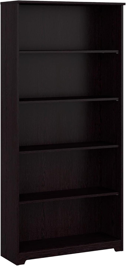 Bush Furniture Tall 5 Shelf Bookcase, Large Open Bookshelf, Sturdy Display Cabinet for Living Room or Home Office, Cabot Collection, Espresso Oak