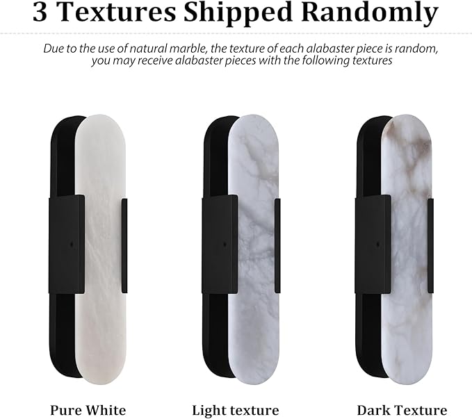 19.7in Matte Black Alabaster Wall Sconces, Natural Marble Wall Sconces Indoor Alabaster Sconces for Living Room Modern Alabaster Sconces Wall Lighting for Dining Room Stairs Bedroom