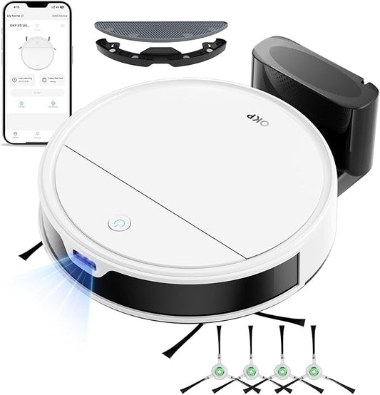 OKP Life Robot Vacuum and Mop Combo K5 Ultra Small Robotic Cleaner with ToF LiDAR Navigation, 6000Pa Suction, WiFi/App/Alexa Control, 170min Runtime, 500ML Dust Box, Ideal for Pet Hair and Home