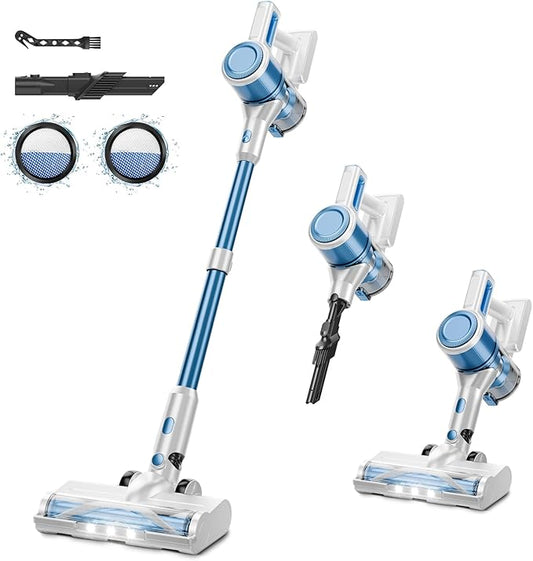 Cordless Vacuum Cleaner for Home - Lightweight, 30Kpa Stick Vacuum Clean with Rechargeable Battery, Max 45Mins Runtime, 8 in 1 Handheld Vacuum for Hardfloor &amp; Carpets Pet Hair, Blue&amp;White