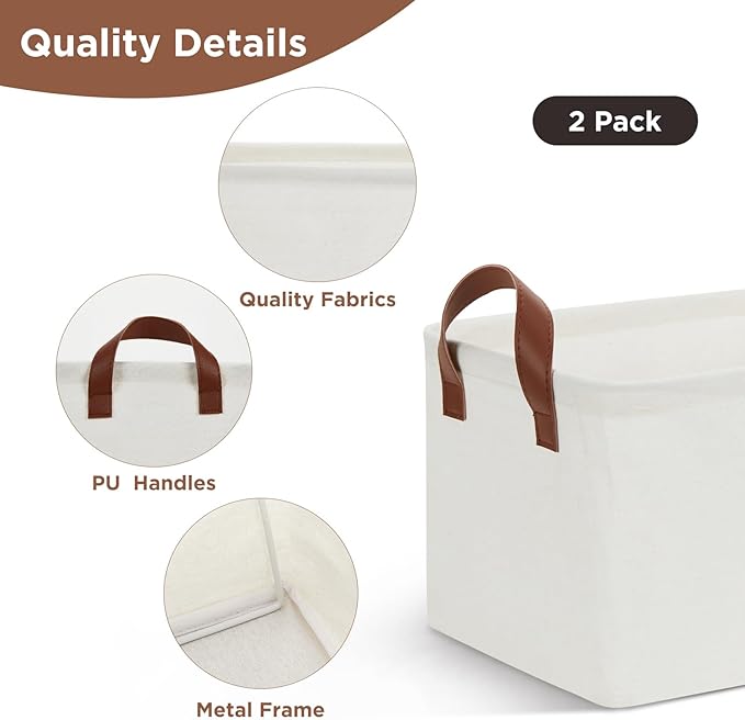 DULLEMELO Foldable Fabric Storage Bins for Closet Organization - Set of 2 Decorative Bins for Bedroom, Natural Color