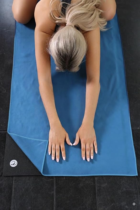 Eunzel Hot Yoga Towel Non Slip Yoga Mat Towel Non-Slip Sweat Absorbent Microfiber Towel for Hot Yoga, Pilates and Workout 72" x 26.5", Navy