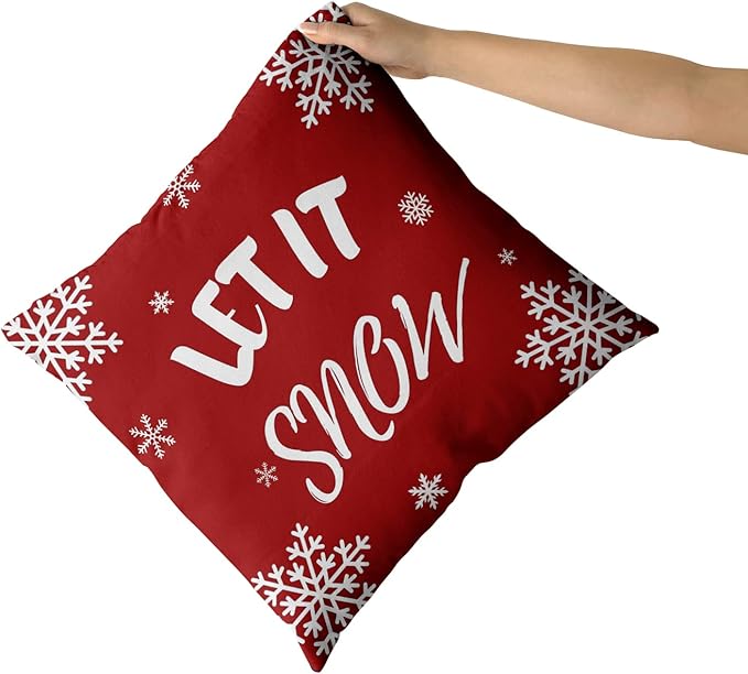 Giwawa Happy Winter Throw Pillow Covers Set of 2 Let It Snow Snowflake Red Merry Cotton Pillowcase Personalized Cushion Cover Room Bedroom Sofa Decoration Square 18×18 inchess