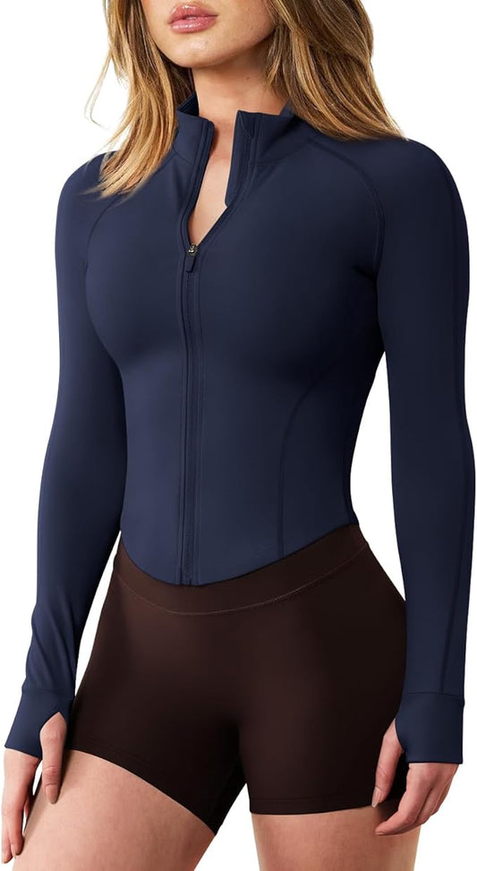 GYM RAINBOW Womens Snatched Workout Jackets Lightweight Zip Up Slim Fit Gym Track Athletic Jackets with Thumb Holes