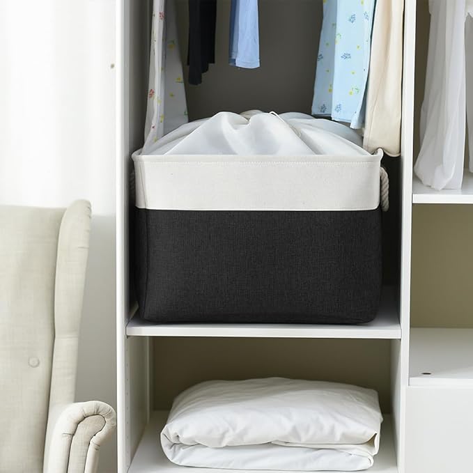 TheWarmHome Organization and Storage for Shelves - Extra Jumbo 3 Pack 20.5x15.7x13.8 inch Fabric Storage Basket for Organizing, Storage Bins for Shoes Towel Blanket (White &amp; Black)