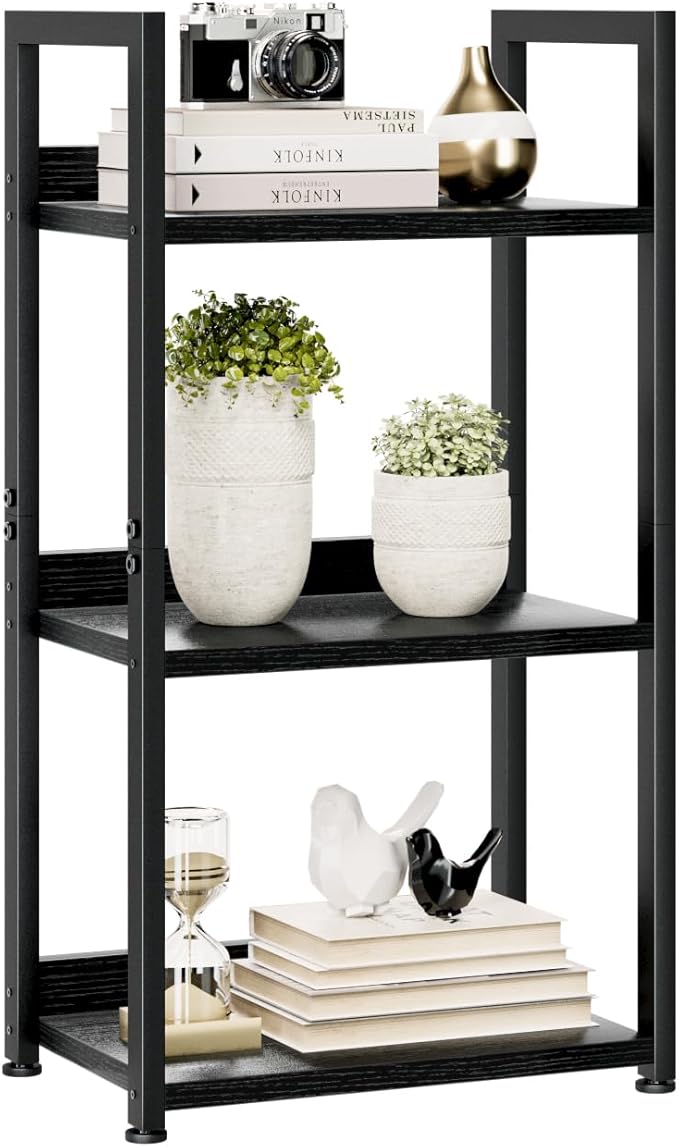 NUMENN Narrow Bookshelf, 3 Tier Bookshelfs, Home Office Bookcase Shelf Storage Organizer, Free Standing Storage Shelving Unit for Bedroom, Living Room and Home Office, Black
