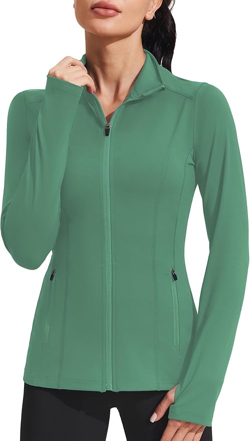 PINSPARK Women's Athletic Jackets Slim Fit Workout Jacket Full Zip Up Running Gym Yoga Sports Tops with Pockets