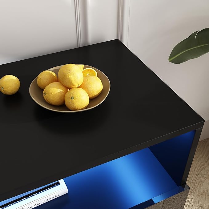 St.Mandyu LED TV Stand for 65/75 inch TV, Modern Television Table Center Media Console with Drawer and Led Lights, High Glossy Entertainment Center for Living Game Room Bedroom(Black)¡