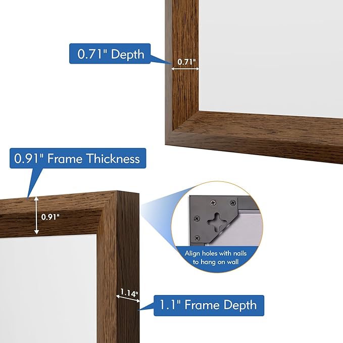 Rectangle Bathroom Mirror 22x30 Inch, Walnut Wood Grain Framed, Anti-Rust &amp; 4mm Tempered Glass, Horizontal/Vertical Hanging Vanity Mirror for Bathroom &amp; Bedroom