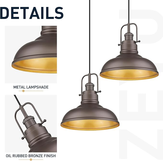 zeyu 2 Pack Farmhouse Pendant Light Fixtures, 11-inch Ceiling Hanging Light Fixtures for Kitchen Dining Room, Oil Rubbed Bronze Finish, 016-1-2PK ORB