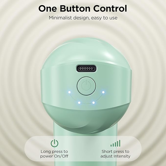 Mini Massage Gun, Powerful Handheld Muscle Massager for Back Pain Relief, Deep Tissue Percussion Small Massage Gun Travel Massager with 4 Massage Heads Silent Brushless Motor, Green