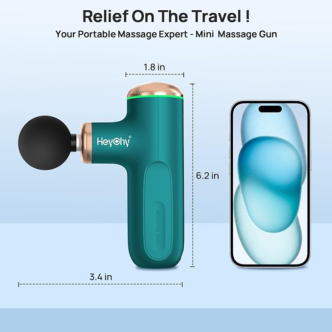 Massage Gun with Heat Function, 5 Adjustable Speed & 5 Massage Head for Deep Tissue Pain Relief, Portable Muscle Massager for Athletes, Compact Percussion Gun