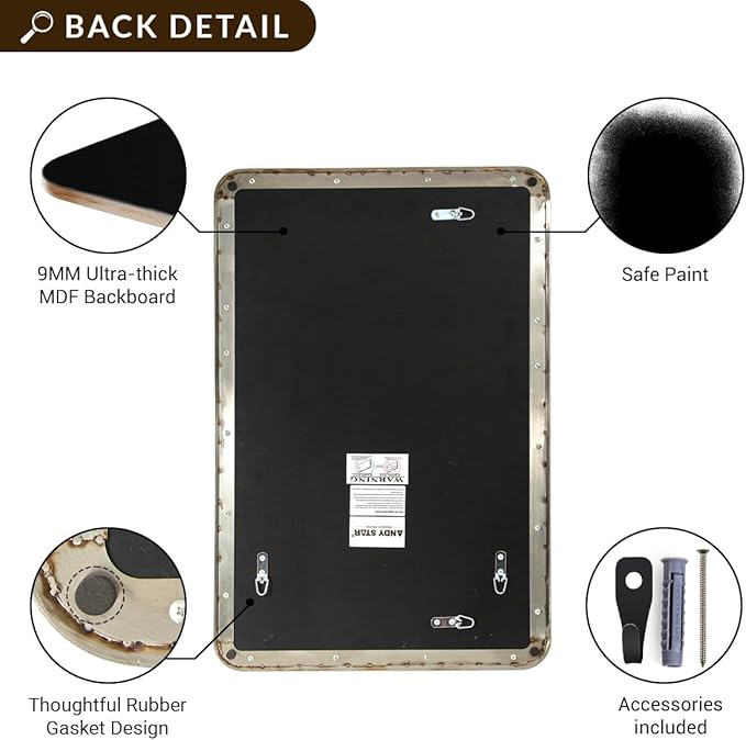 ANDY STAR 48x36 Inch Brushed Nickel Bathroom Mirror, Rounded Rectangle Bathroom Vanity Mirrors for Wall, Anti-Rust SUS304, Seamless Tube Metal Frame, 1'' Deep Wall Mounted Vertically/Horizontal