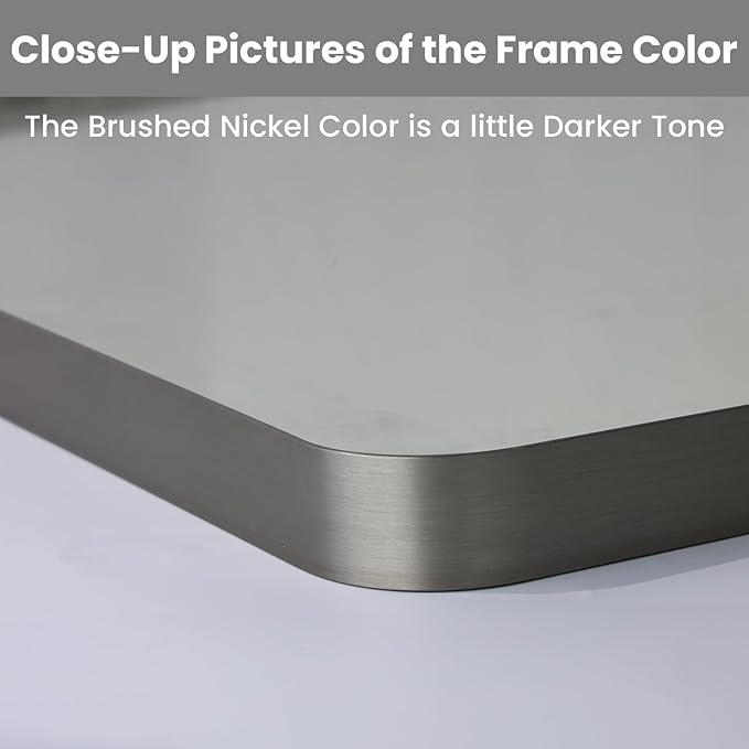 LOAAO 55X36 Inch Brushed Nickel Bathroom Mirror, Rounded Rectangle Silver Metal Frame Mirror, Brushed Nickel, Anti-Rust, Shatter Proof, Hangs Horizontally or Vertically