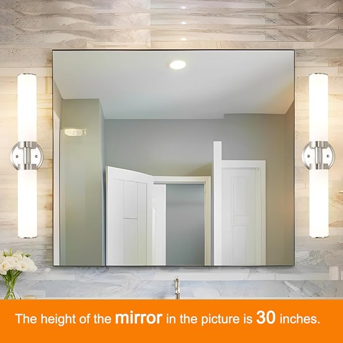 Brushed Nickel Wall Sconces Set of 2, Modern Bathroom Vanity Lights for Mirror, Wall Light Fixtures with Milk Glass for Bathroom, Bedroom, Hallway, E26 Base, Bulbs Required, 22.05 Inch