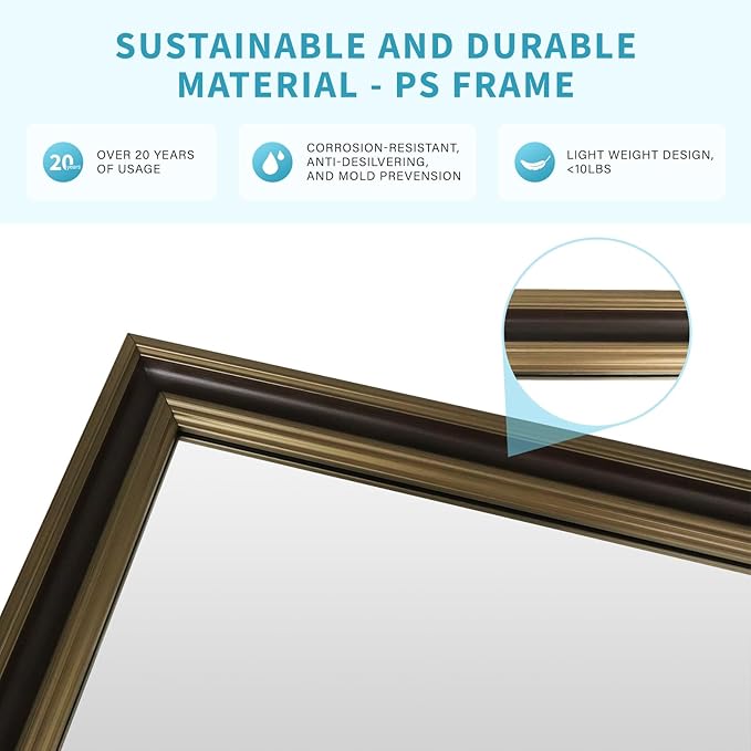 Retro Copper Effect Framed Wall Mirror, 32x40 Rectangle Mirror, 1/8"Anti-desilvering Tempered Glass, Sustainable&amp;Sturdy Frame, Anti-Rust, HD Reflection &amp;3min Fast Setup for Bathroom Living Room